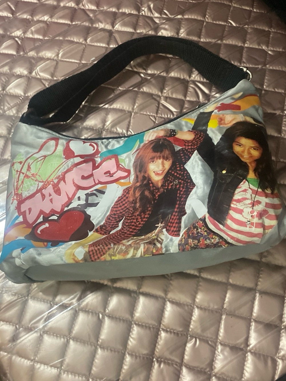 Disney Girls' Shoulder Bag in Silver with Pink and Red Accents